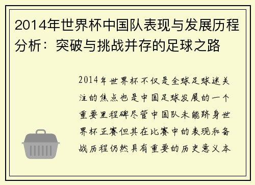 2014年世界杯中国队表现与发展历程分析：突破与挑战并存的足球之路